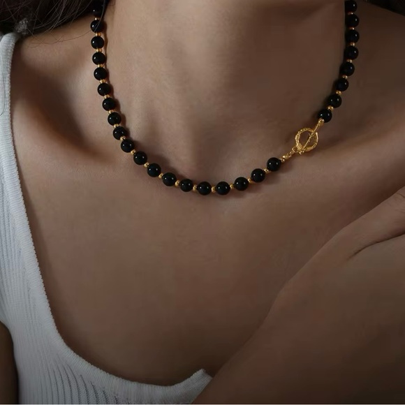 18K Gold Plated Black Onyx Necklace*Vintage Necklace*Handmade*Old Money … - Picture 2 of 8
